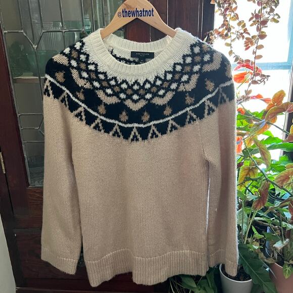 Anne Taylor Cream & Beige Icelandic Fair Isle Sweater Size MP Chunky Coastalchic - Picture 9 of 17